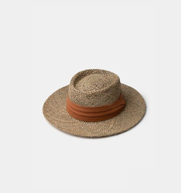 panama weave brown ribbon hat dgrie