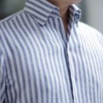 one piece collar linen navy strip shirt dgrie 3