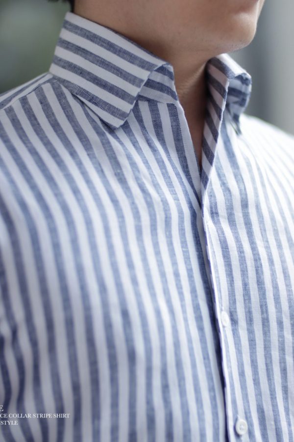 one piece collar linen navy strip shirt dgrie 3