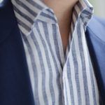 one piece collar linen navy strip shirt dgrie 4