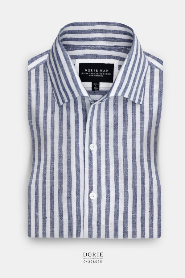one piece collar linen navy strip shirt dgrie