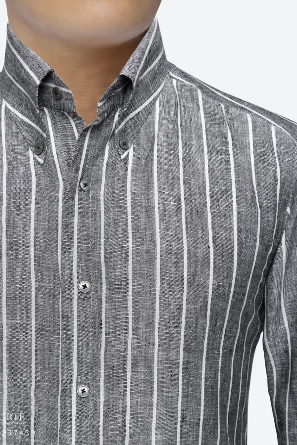 dgrie linen grayampwhite strip button down collar shirt dgrie 1