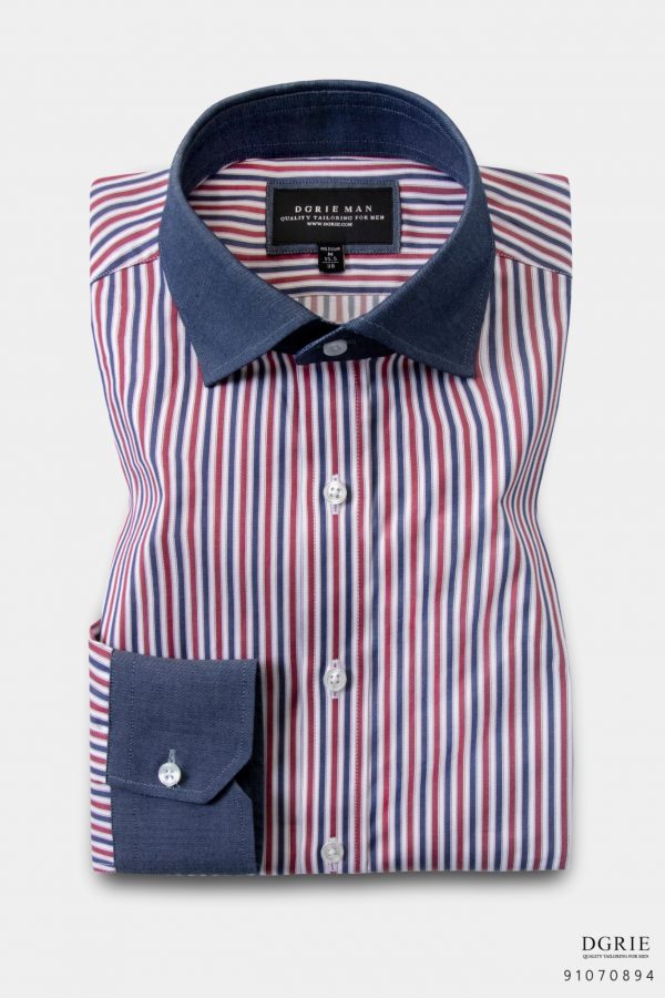 cotton triple tone stripes navy collar nr shirt dgrie