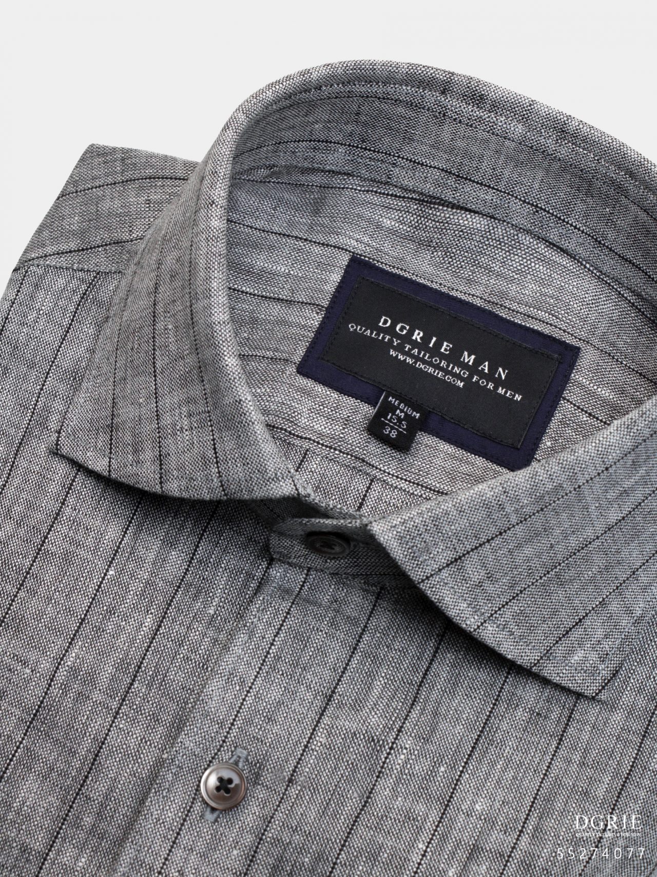 poland linen gray stripe 2cm gb spared collar shirt dgrie