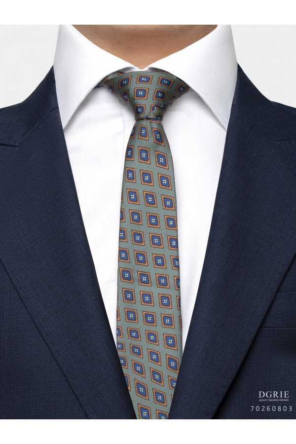 seaweed green flower on blueamporange square 3 inch necktie dgrie