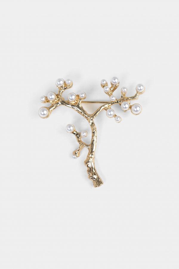 golden branch pearl texture brooch dgrie
