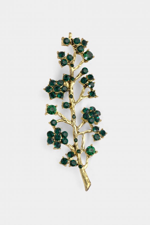 green flower branch gold brooch dgrie
