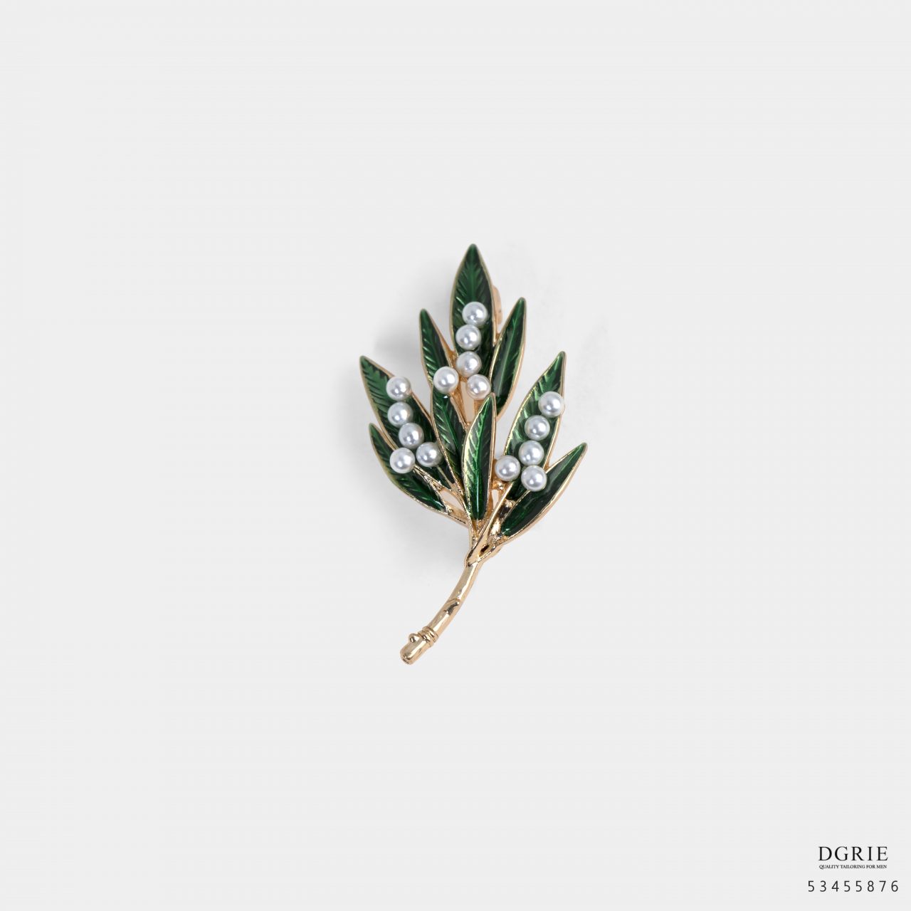 green leaf branch with white pearl gold brooch dgrie