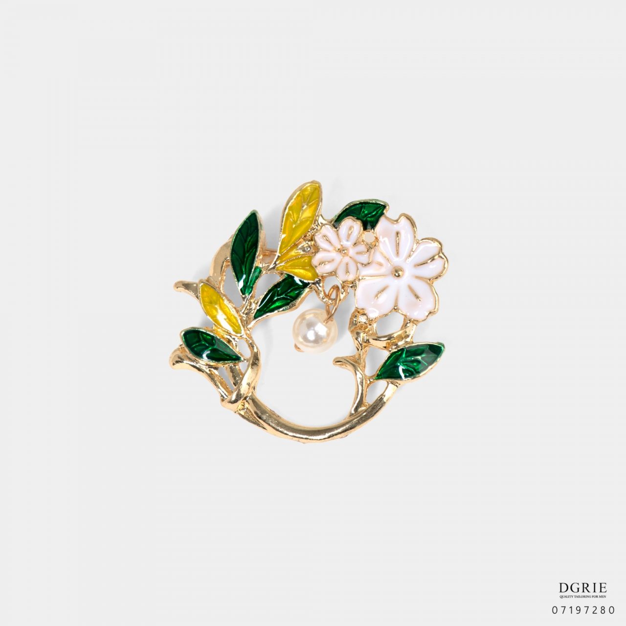 white flower with greenampyellow leaf brooch dgrie