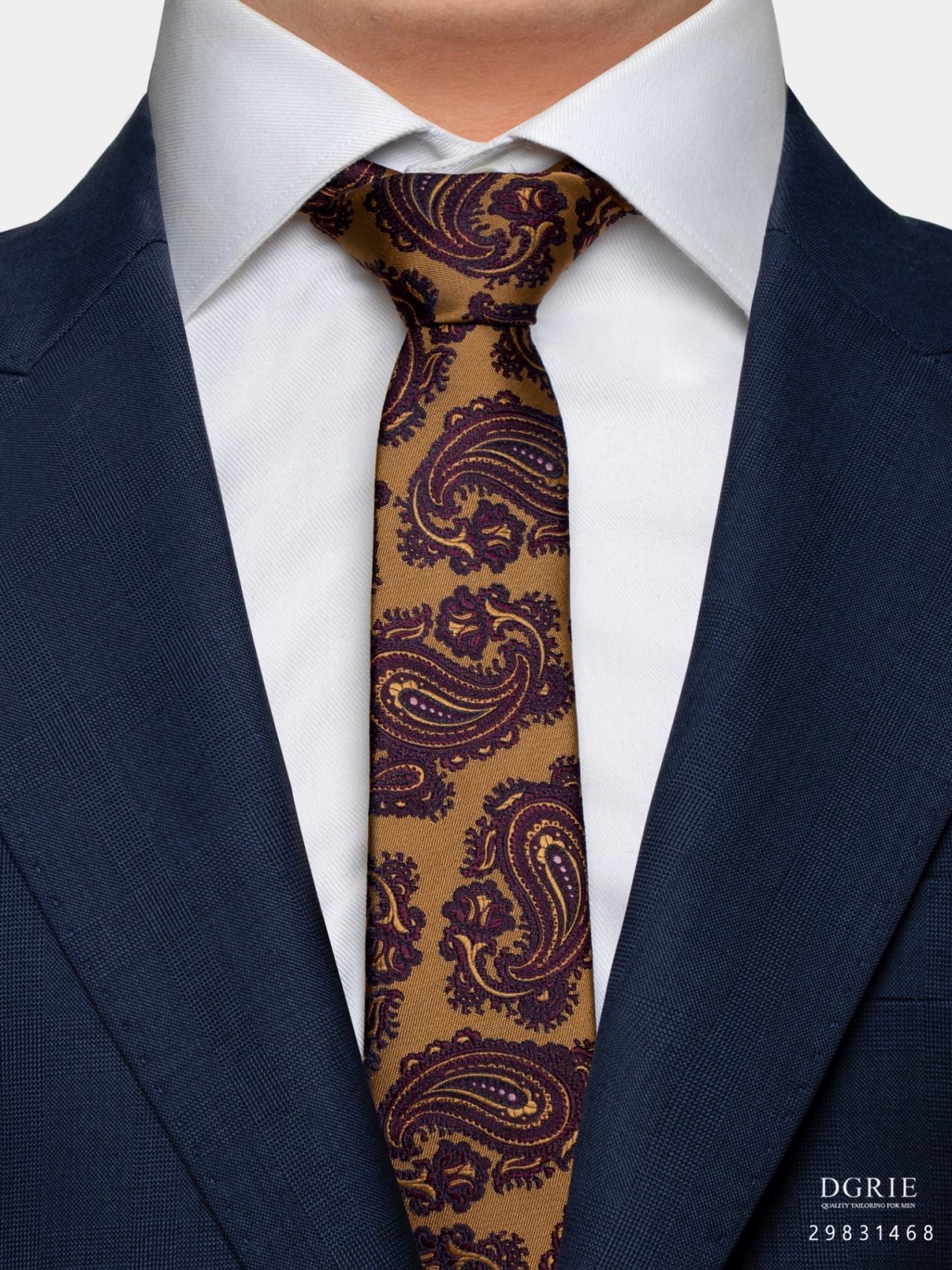 burgundy red paisley on mustard yellow 3 inch necktie dgrie