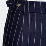 dark navy blue linen stripes 2cm gun buckle nw pants dgrie 6