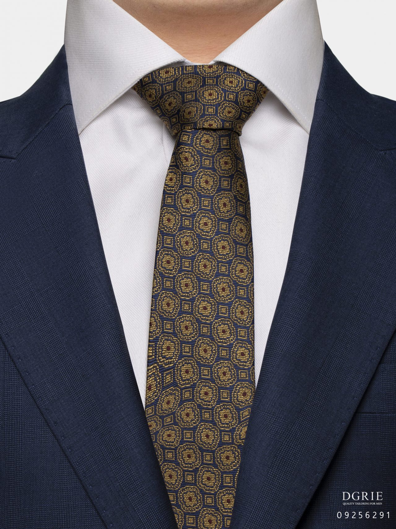 yellow flower dot red and small square 3 inch necktie dgrie 1