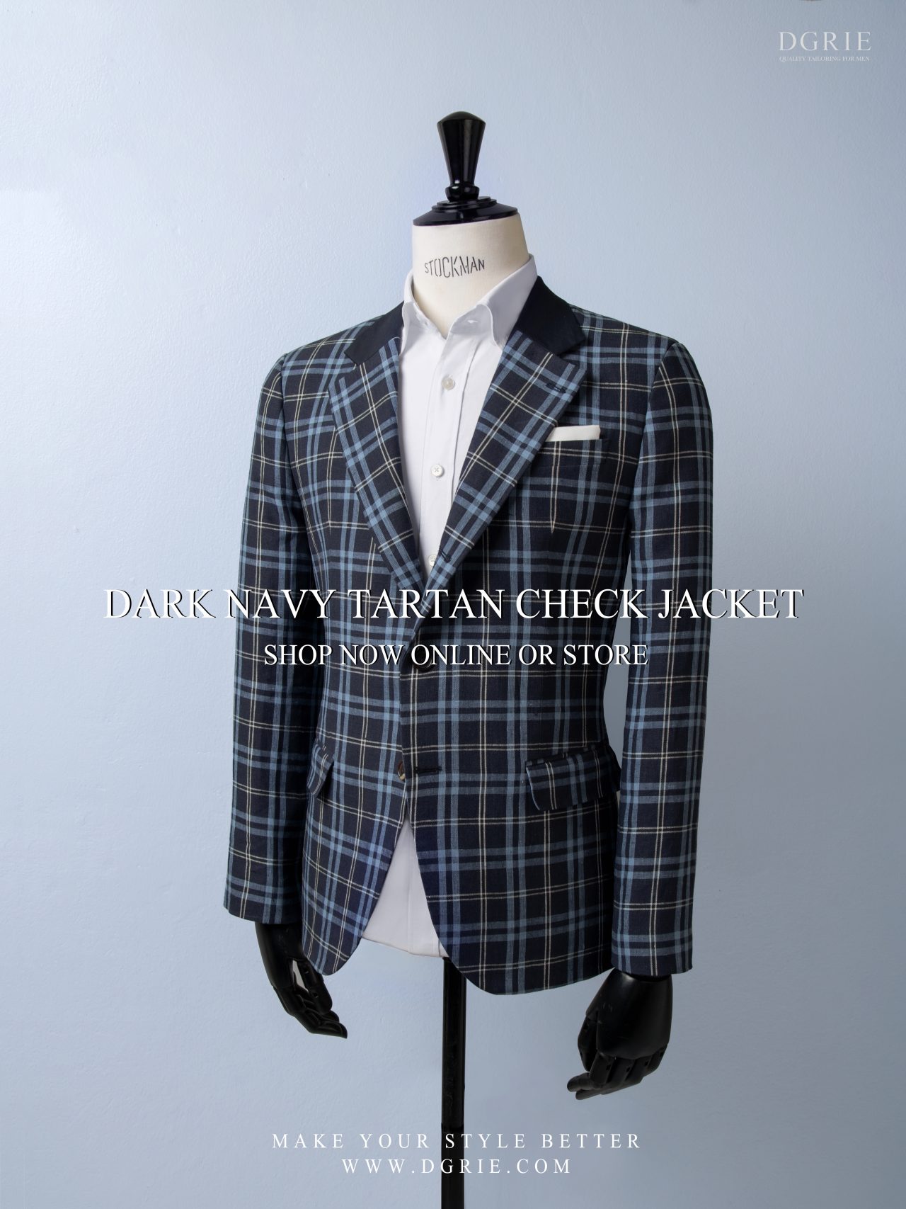 dark navy tartan check 2 button bn notch lapel linen jacket dgrie 5