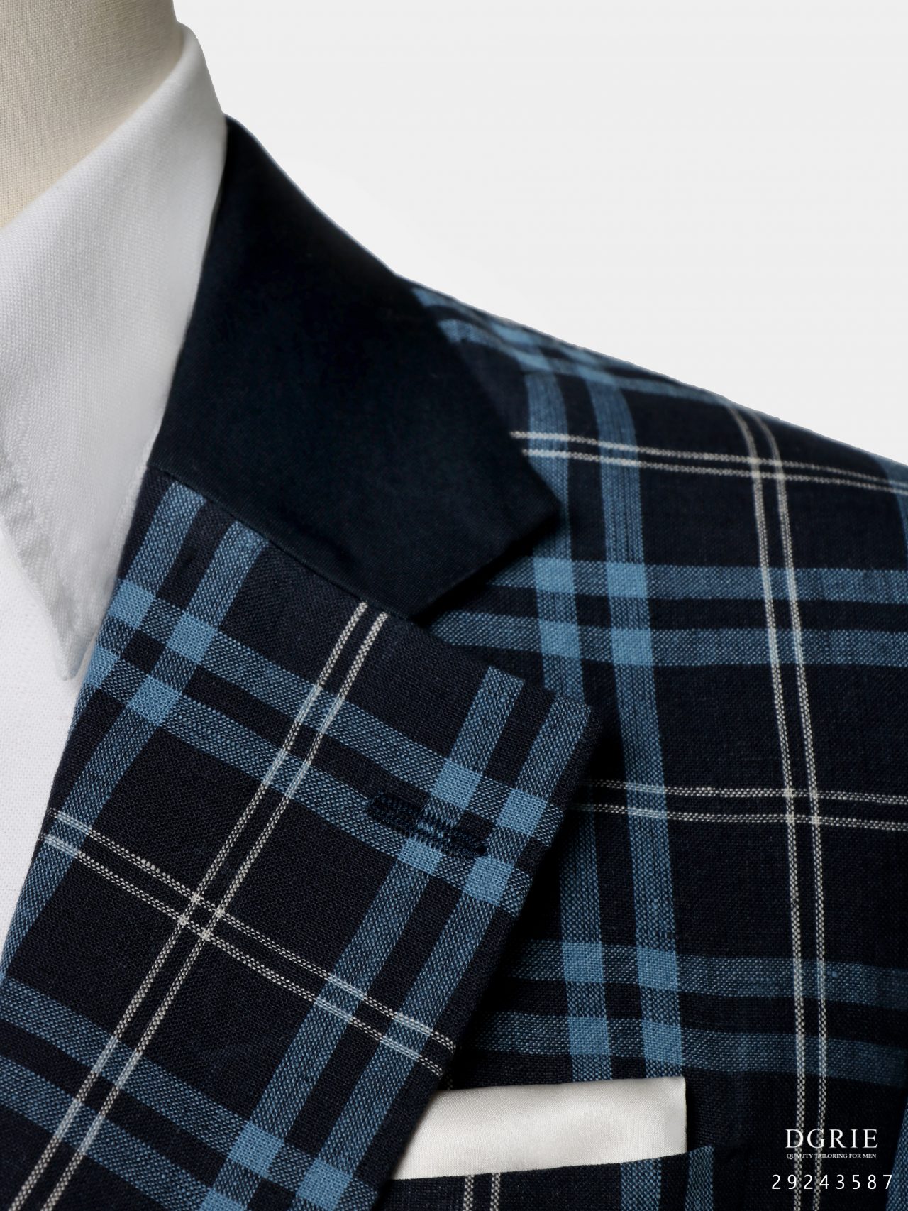 dark navy tartan check 2 button bn notch lapel linen jacket dgrie 6