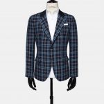 dark navy tartan check 2 button bn notch lapel linen jacket dgrie 9