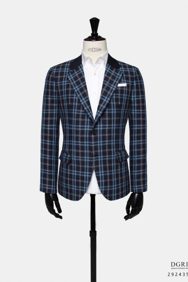 dark navy tartan check 2 button bn notch lapel linen jacket dgrie 9