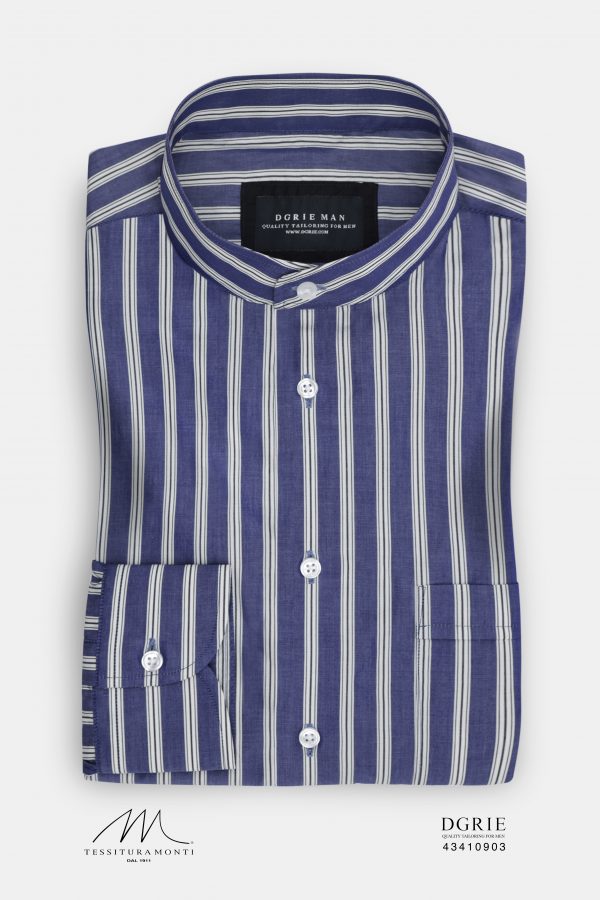 monti signature navy stripe mandarin shirt dgrie
