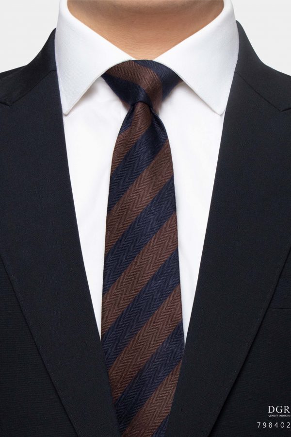 navy brown strip herringbone necktie dgrie
