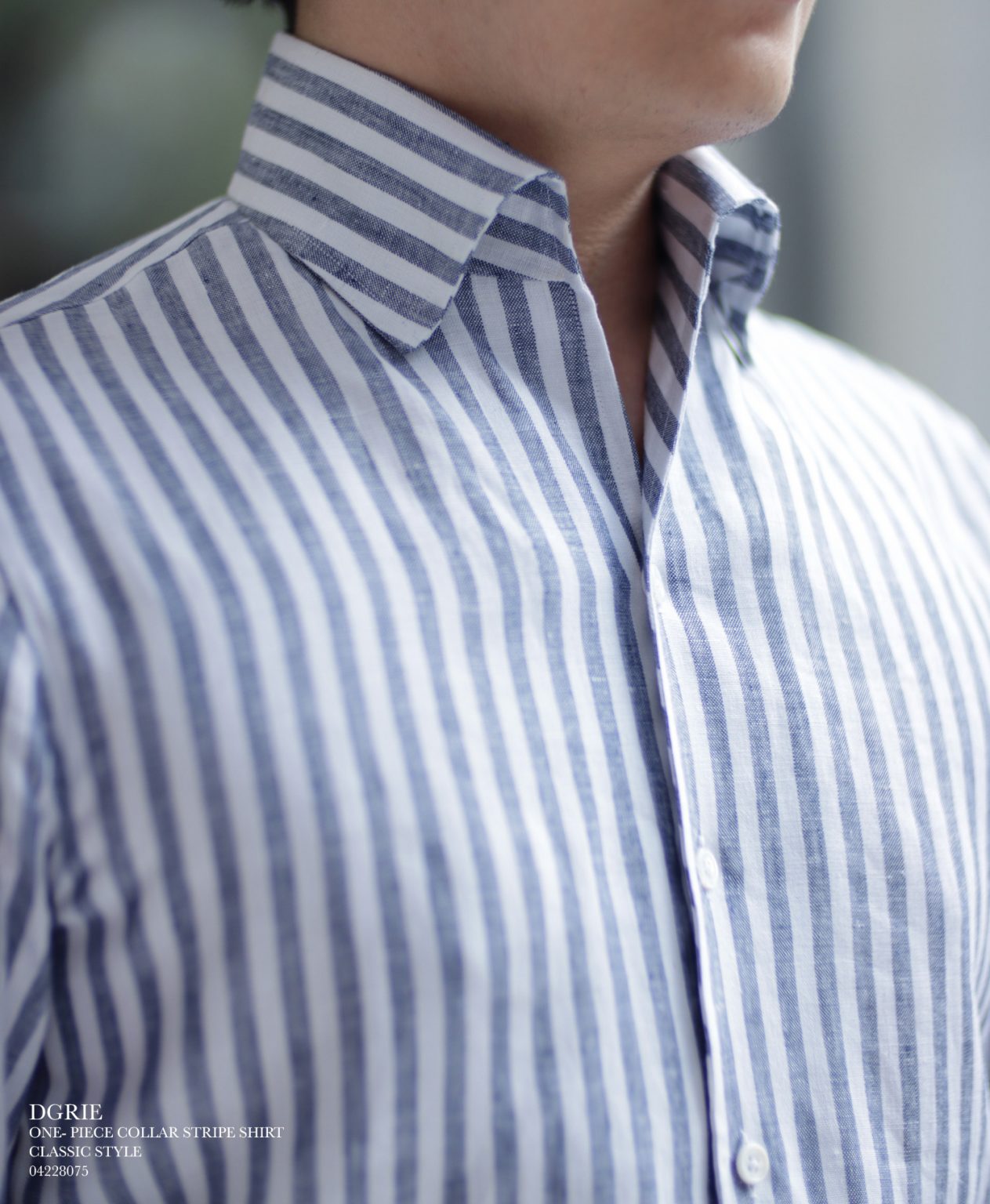 one piece collar linen navy strip shirt dgrie 3