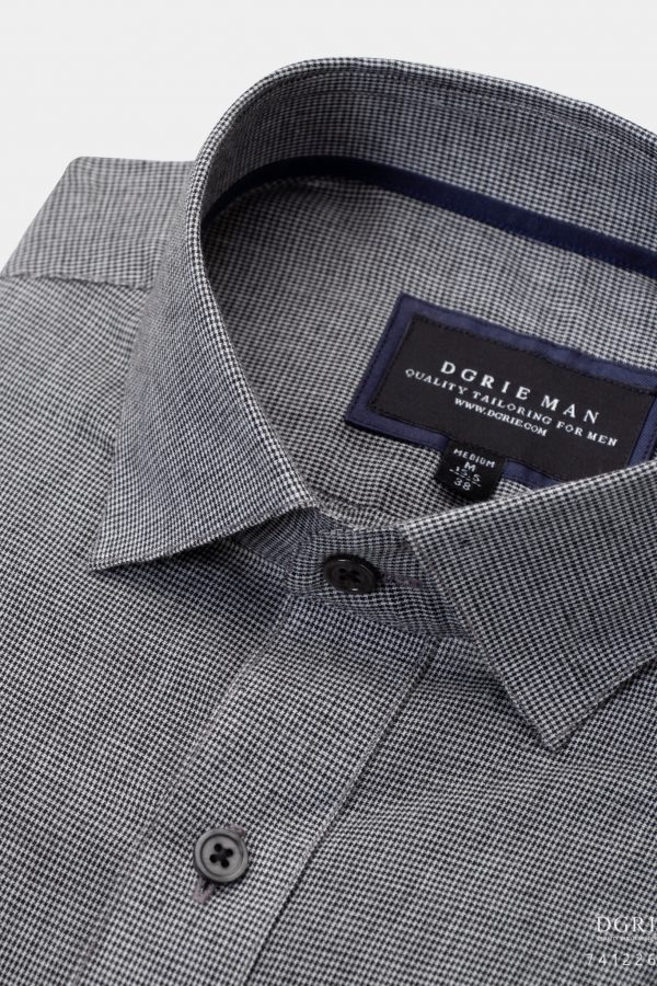 micro nailshead black cotton slim collar shirt dgrie