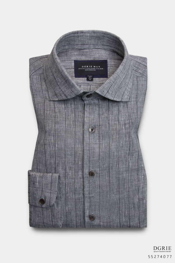 poland linen gray stripe 2cm gb spared collar shirt dgrie 1