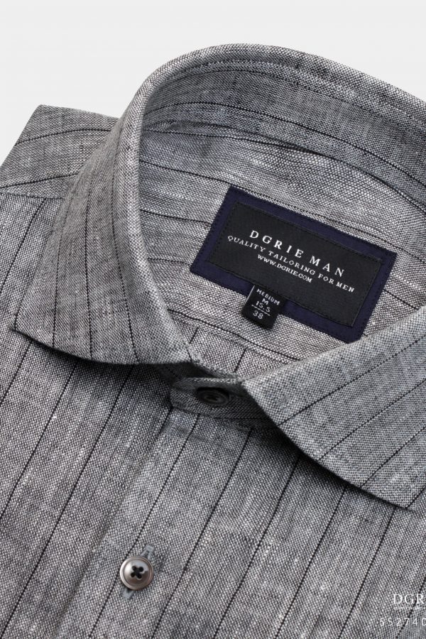 poland linen gray stripe 2cm gb spared collar shirt dgrie