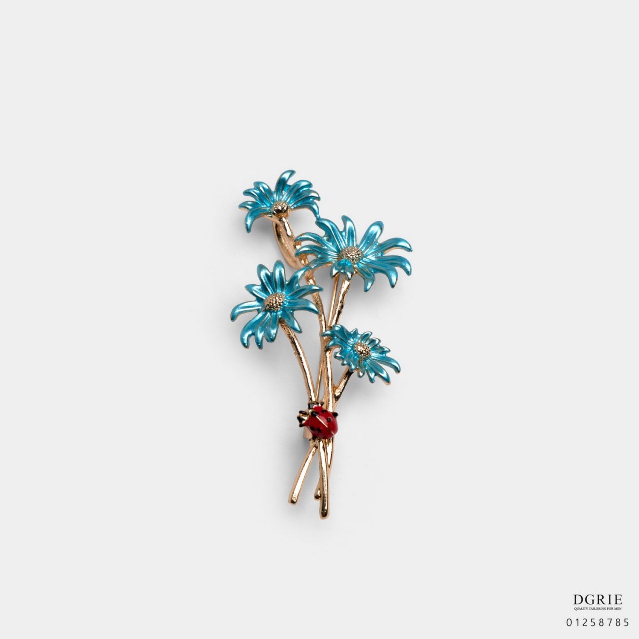 light blue gerbera flower with ladybug brooch dgrie