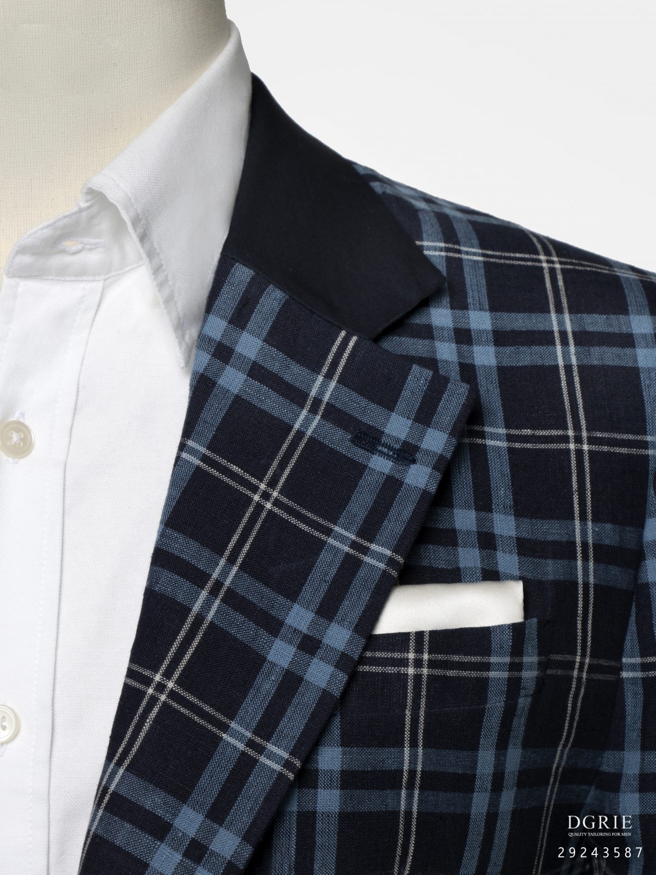 dark navy tartan check 2 button bn notch lapel linen jacket dgrie 8