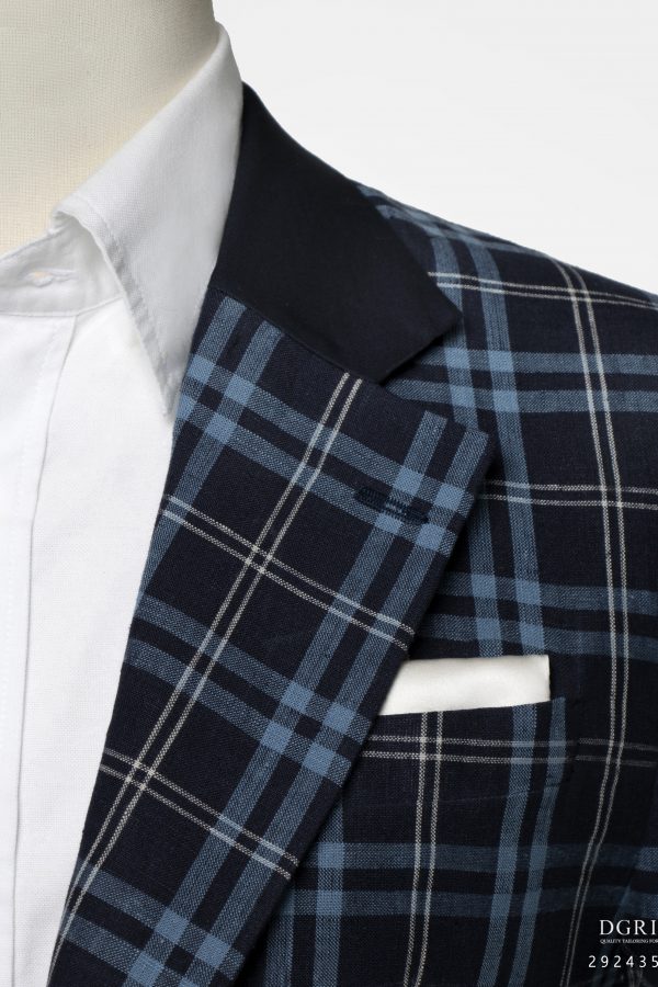 dark navy tartan check 2 button bn notch lapel linen jacket dgrie 8