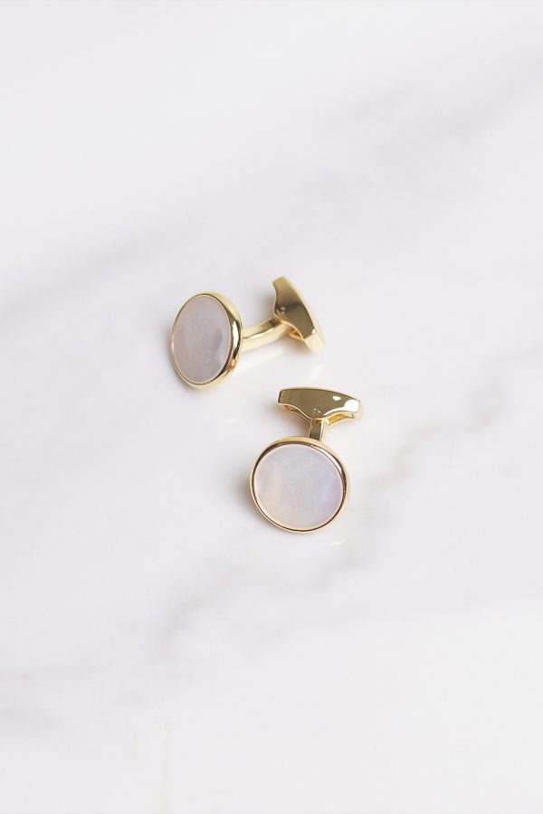 mother of pearl gold round cufflinks dgrie