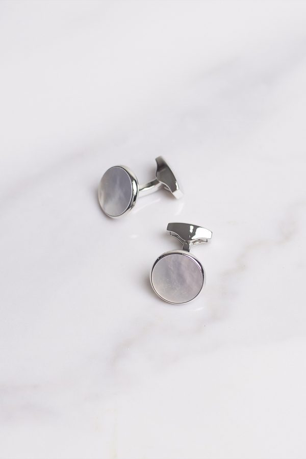 mother of pearl silver round cufflinks dgrie