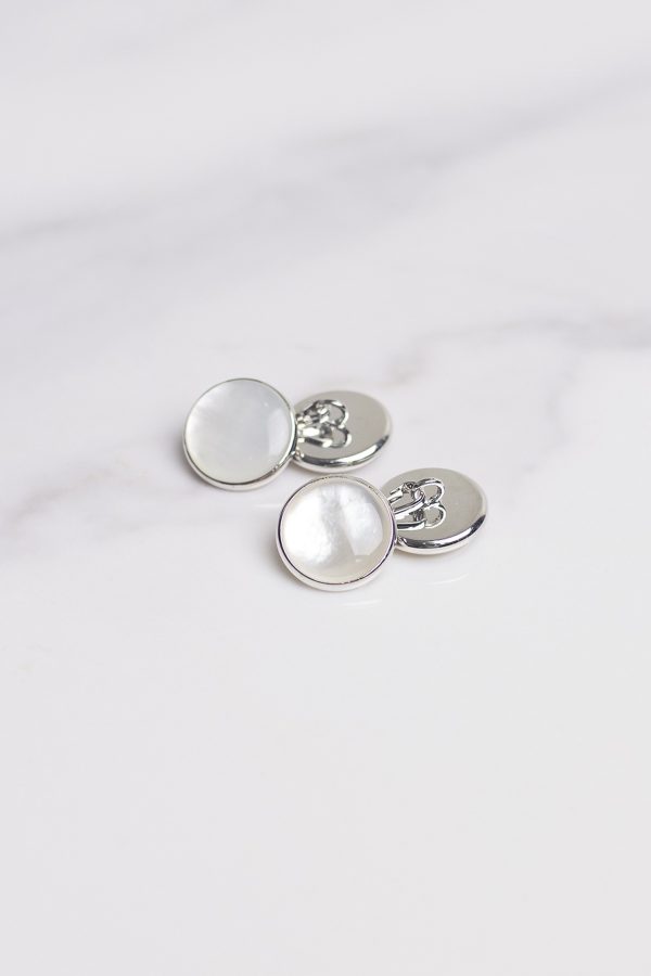 pearl silver chain link cufflinks dgrie